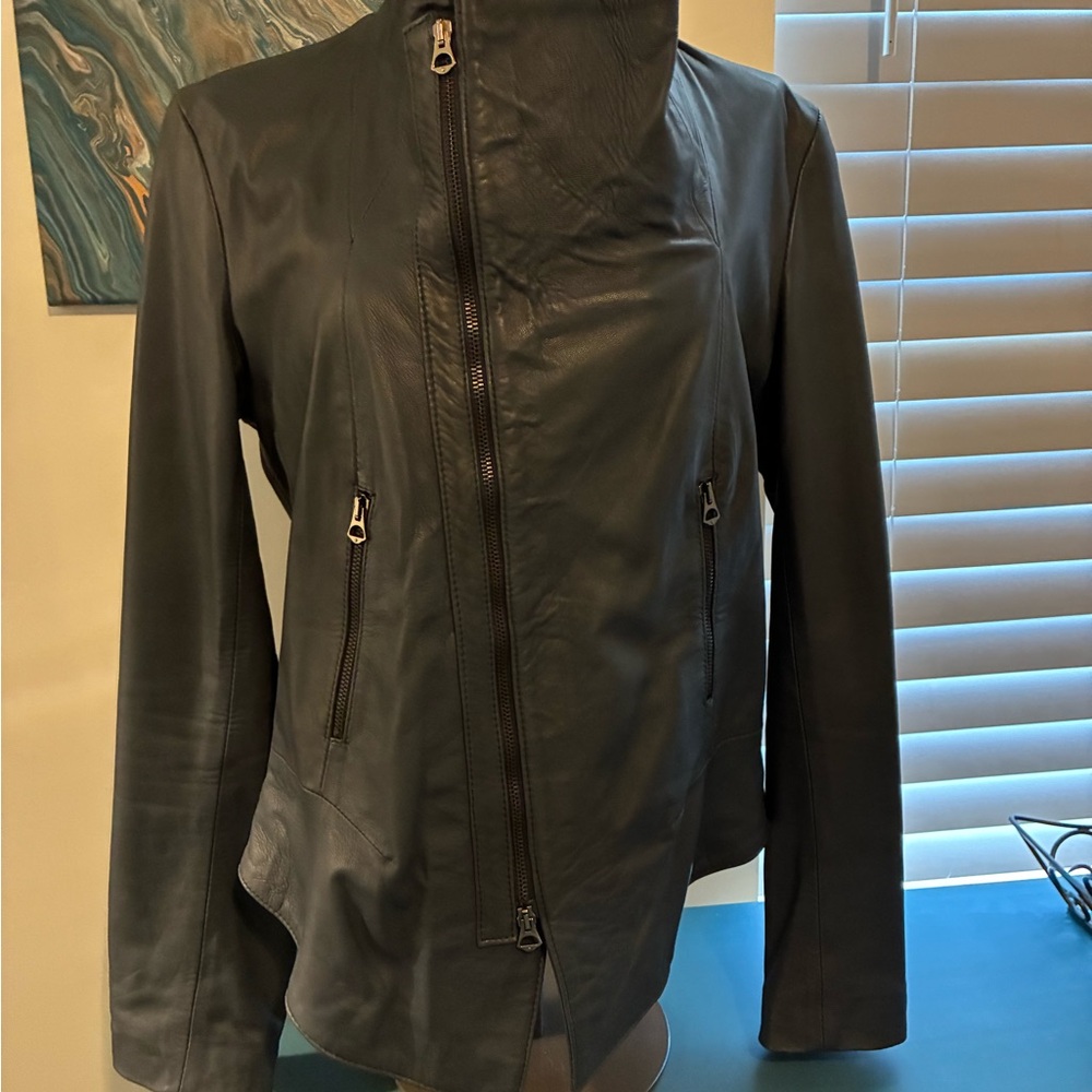 Women's Navy Blue Leather Jacket from Florance Italy